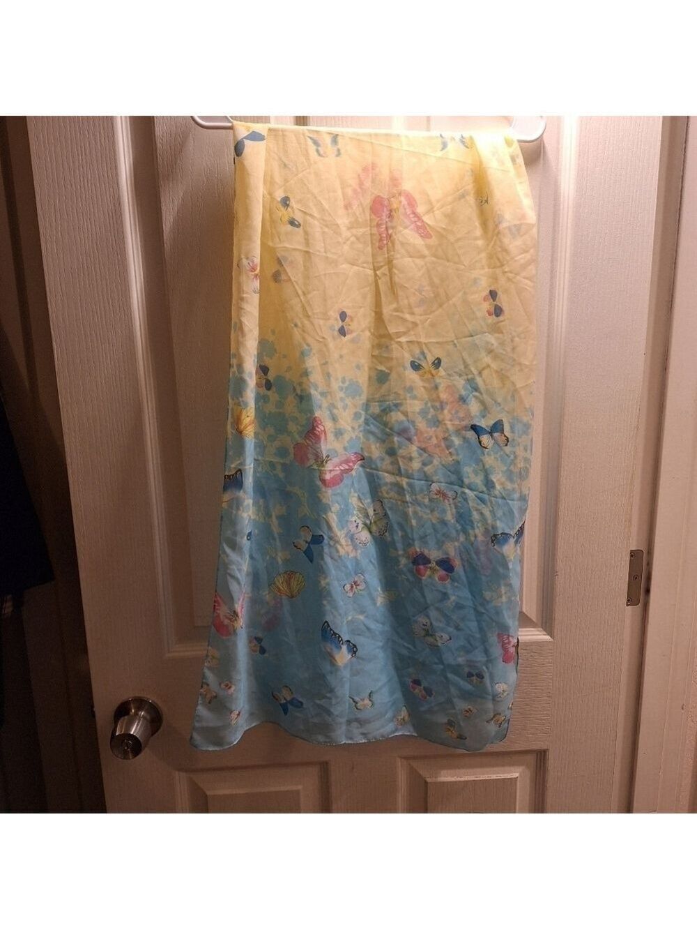 Pale Blue Yellow Butterfly Sheer Scarf